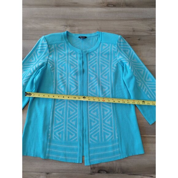 Misook Turquoise Geometric Open Front 3/4 Sleeves Cardingan XL - Picture 10 of 11